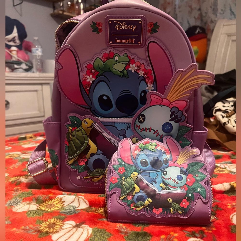 Loungefly Purple Stitch Kids Backpack and Wallet Set